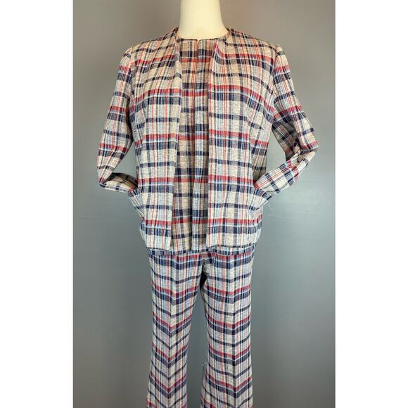 Vintage 1960s Plaid Polyester 3 Piece Suit Summer Winter Small - Picture 2 of 15